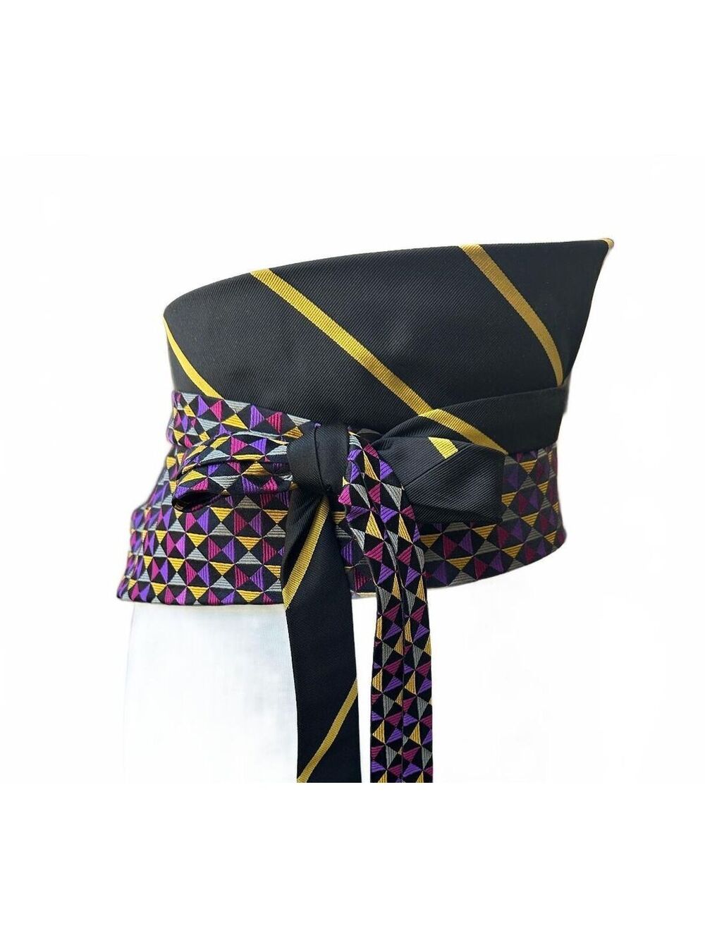 Upcycled Silk Necktie Obi Belt | One-of-a-Kind | OS | Black and Gold Pattern